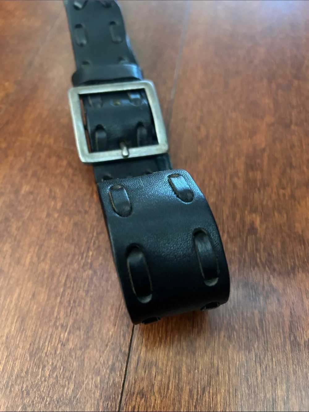 The Children’s Place Kid’s Chunky Black Leather Belt, Silver Buckle, Size 8-14